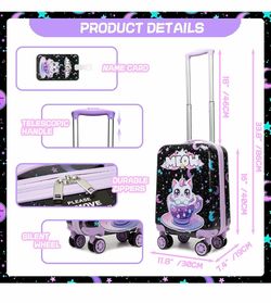 Kids Hard Shell Carry-On Luggage with Cat Print