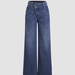 DENIM HIGH WAIST POCKET STRAIGHT LEG JEANS