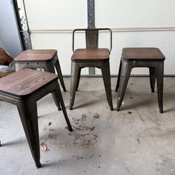 4 Industrial Style  Stools (optional removable backs)