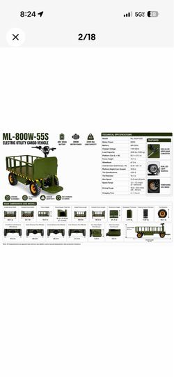 Electric Utility Cart 800W 48V 4 Wheel Cargo Wagon Farm Truck 2200lbs Heavy Duty Electric Transport Cart All Terrain Utility Vehicle LA Pickup