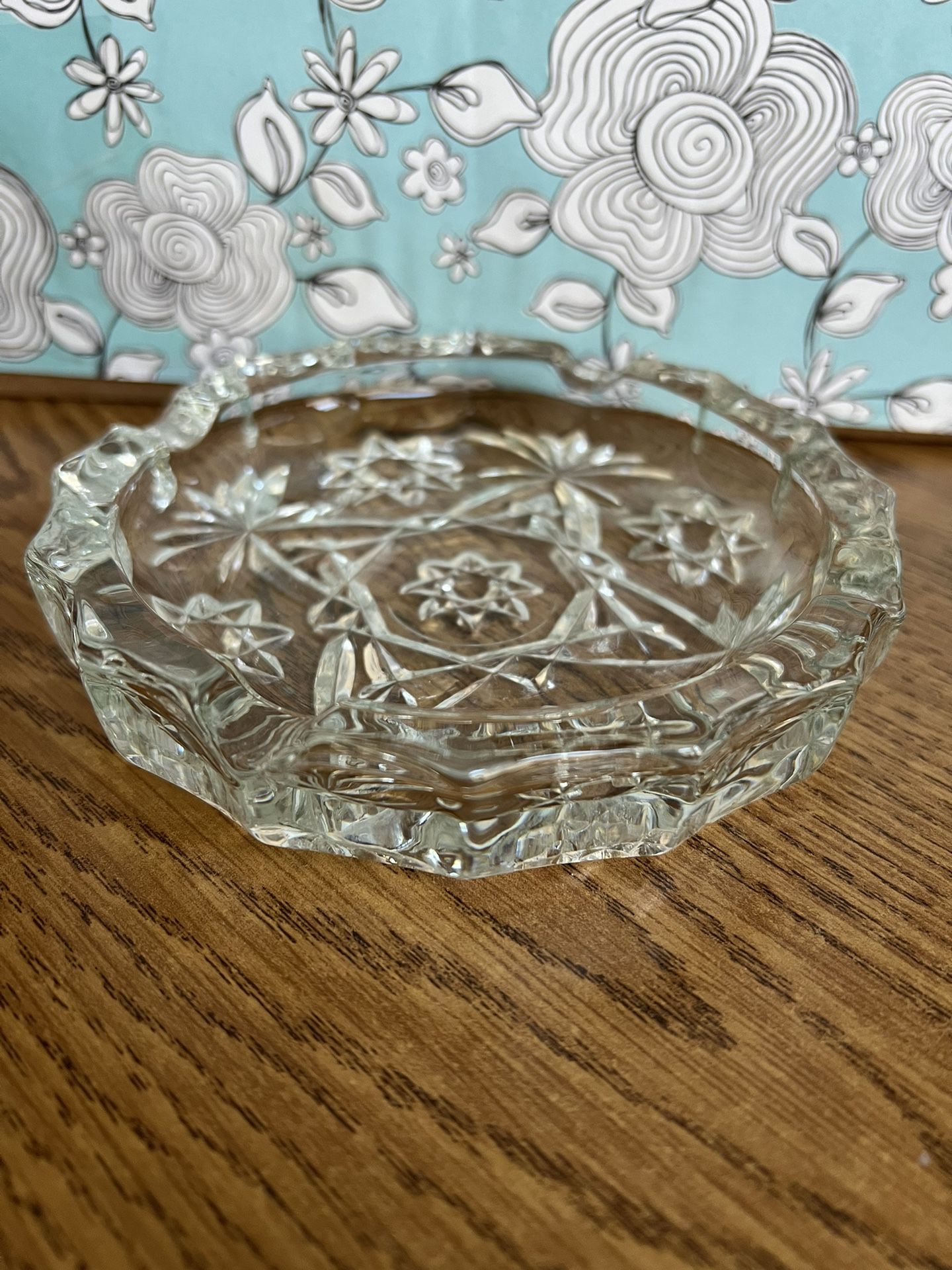 Vintage Anchor Hocking Star Of David Ashtray Clear Glass 5.5" Diam Collectible