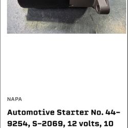 Remanufactured “Napa” Supreme starter Model# 44-9254