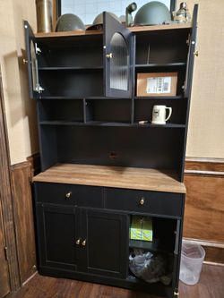 Black kitchen pantry cabinet