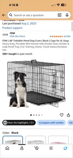 FDW 48" Foldable Metal Dog Crate Black