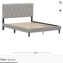 New Tufted Upholstered Queen Platform Bed, Gray