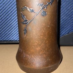 Antique Heintz Art Metal Shop Sterling Silver on Bronze Vase HAMS Arts Crafts