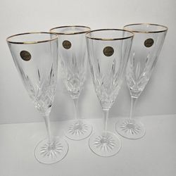 Cristal D'Arques-Durand VTG Crystal William Pattern Flutes Gold Rim (Set of 4)