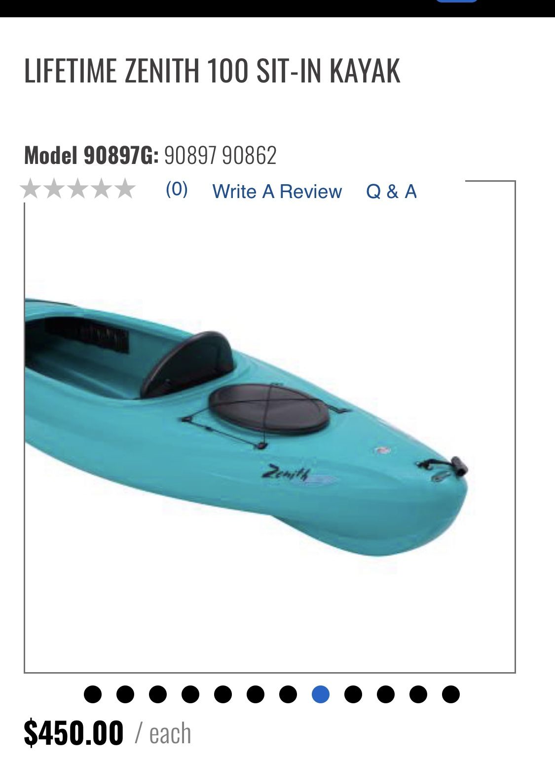 Lifetime zenith 100 sit in kayak almost like "New" for Sale in