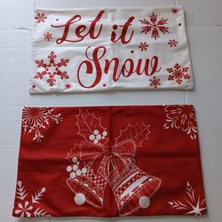 Christmas Couch Pillow Cases Decor and North Pole Cloth Banner 3pc Set