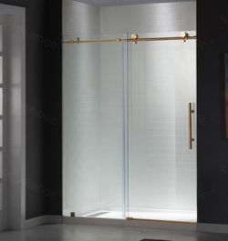 MBSDC6076-BG，Frameless Shower Doors 56-60" Width × 76"Height with 3/8"(10mm) Clear Tempered Glass in Brushed Gold Finish,