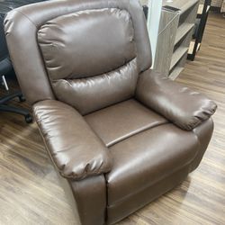 New Push-Button Power Recliner with Deep Body Cushions, Brown Leather Upholstery 