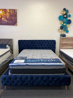Navy Blue Tufted Velvet Bed Frame