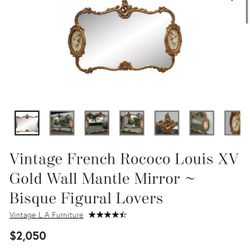 Vintage French Rococo Louis XV  Gold Wall Mantel Mirror 