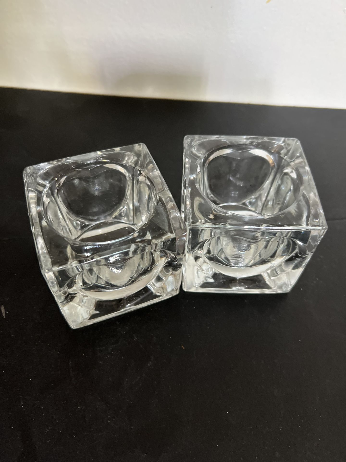 Glass Cube Heart Chunky Pair Of Candle Holders  For Valentines/ Christmas/weddings Or Big Events
