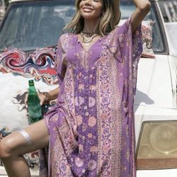 Women’s Floral Print Tie Neck Batwing Sleeve Dress