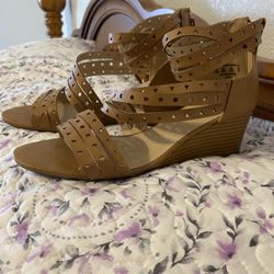 Tan Wedges Sandals In Excellent Condition Size 8