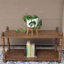 Vintage Mid Century Modern 2 Tiered Turned Wood Legs & Laminate Bookshelf Plant Stand