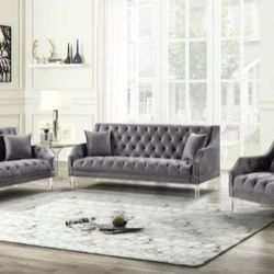  💥 BLACKFRIDAY DEAL 💥 Brand New Grey Velvet 3pc Living Room Set 