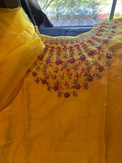 M new yellow heavy work kurti or duppta set
