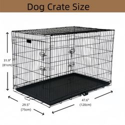 Dog Wire Cage 48 inches Reinforced Dog Crate Collapsible Pet Cage with Double Doors Leak Proof Plastic Tray Outdoor Indoor Portable for Pets Cats and 