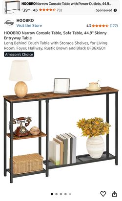 HOOBRO Narrow Console Table with Storage Shelves