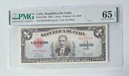 1 peso 1938 cuba certificado de plata pmg 65