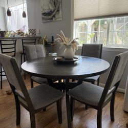 Circle Gray wooden Table And 4 Chair Dinning Set