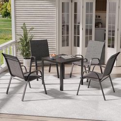Patio Chairs Set of 4, Outdoor Dining Chairs Stackable for All Weather, Breathable Metal Modern Outside Furniture Chair for Pool Side, Garden, Backyar