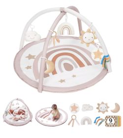 Baby Play Gym Mat, Tummy Time Activity Mat with 7 Detachable Toys 