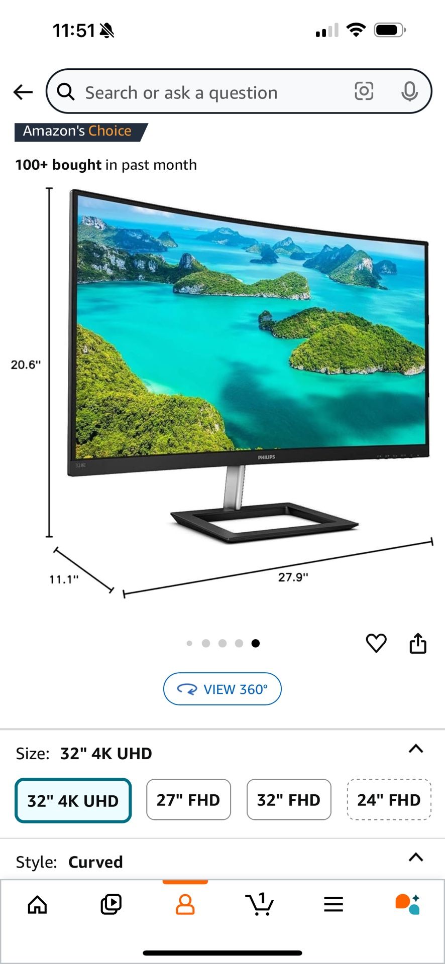 PHILIPS 328E1CA 32" Curved Monitor, 4K UHD