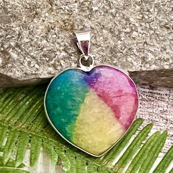 Colorful Rainbow Solar Quartz Heart 1.5” Pendant
