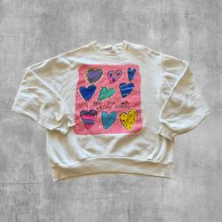 Vtg 90s Sally Huss Sweatshirt Large I Love You With All My Hearts Jerzees USA Made