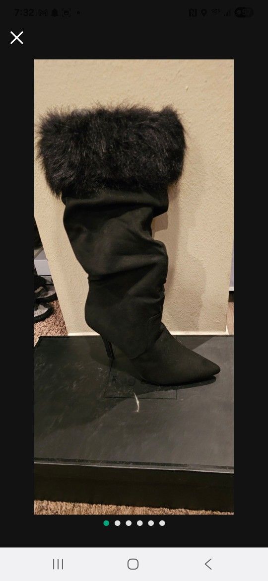 Rag & Co: Faux Fur Black Boots With Heel 
