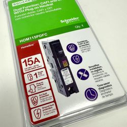 Square D Homeline HOM115PDFC Dual Function CAFI & GFI w/ Plug on Neutral 15A 