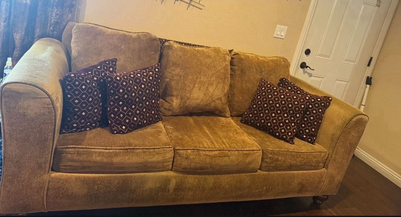 Living Room Set Sofa , Loveseat, Two Single Seat, Curtains, Wall Art Paint picture