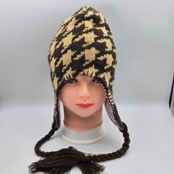 Unbranded Winter Houndstooth Peruvian Style ChulloBeanie (NoPomPom)