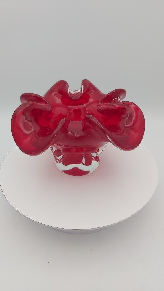 Beautiful Vintage Murano Ruby Red Crystal Bowl Made In Italy
