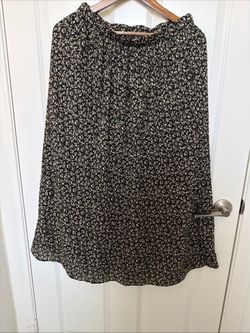 Pleione Skirt Women Medium Black Floral Pleated A-Line Cottage Core Prairie