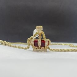 14k solid gold rope chain  and Crown with 1.85 ct diamond aprox