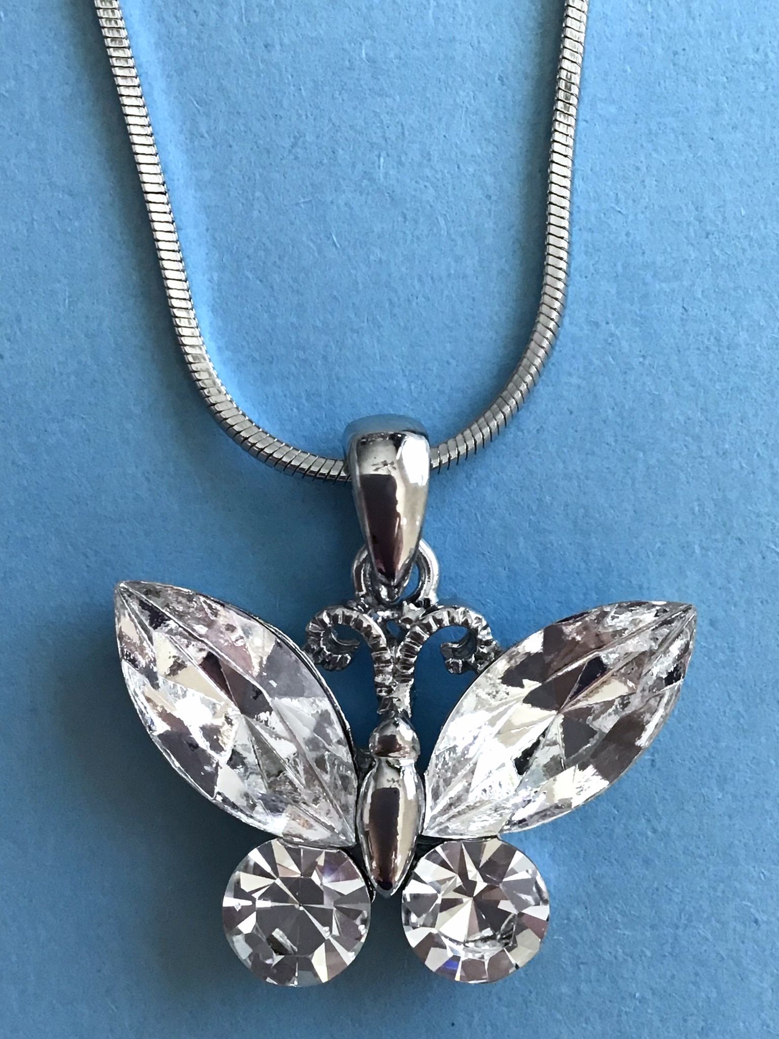 Sparkling Crystal Butterfly Necklace On Snake Chain *Ship Nationwide Or Pickup Boca Raton