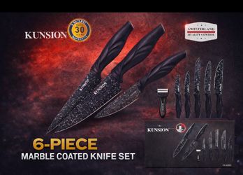 Kunsion Knife Set NEW SWITZERLAND STAINLESS STEEL BLACK $300 retail