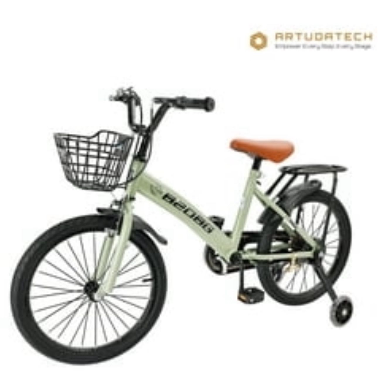 Artudatech kids bike,18 Inch Children Bikes For Boys Girls Age6-12 Years Old With Lighting Training Wheels,basket,dual Brake,kids Bicycle Green
