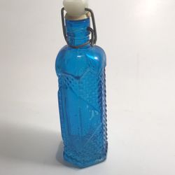 Vintage Blue Glass Bottle With Top