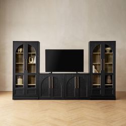 mopio Blake 4 Piece Entertainment Center with Storage, Modern Farmhouse Arched Wall Unit Cabinet TV Stand with Tall Display Cabinets for up to 65" TVs