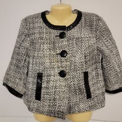 Ruby Rd. Black White Waist Jacket Covered Button