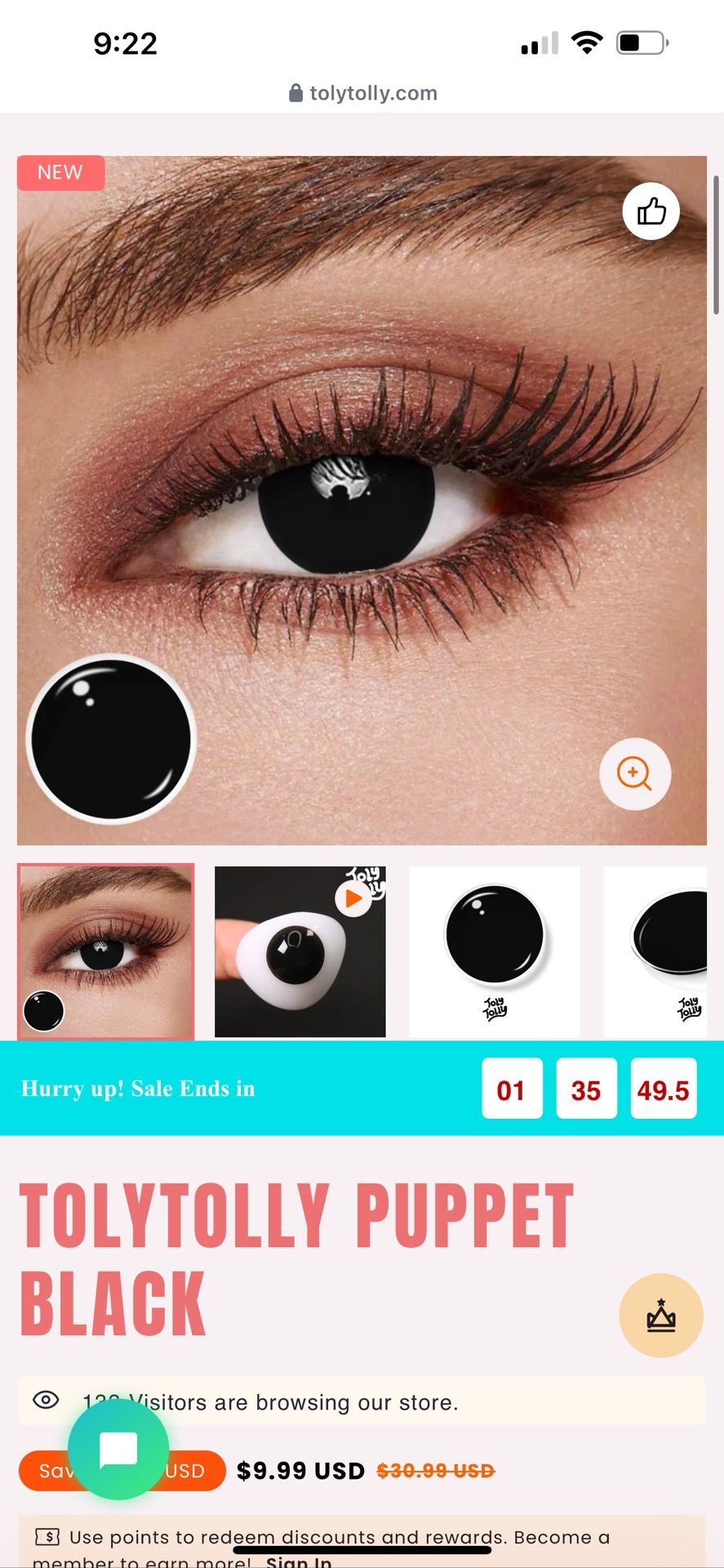 Halloween Colored Contacts - Puppet Black $12
