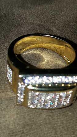 Yellow gold plated and diamond men's ring 14k stamp