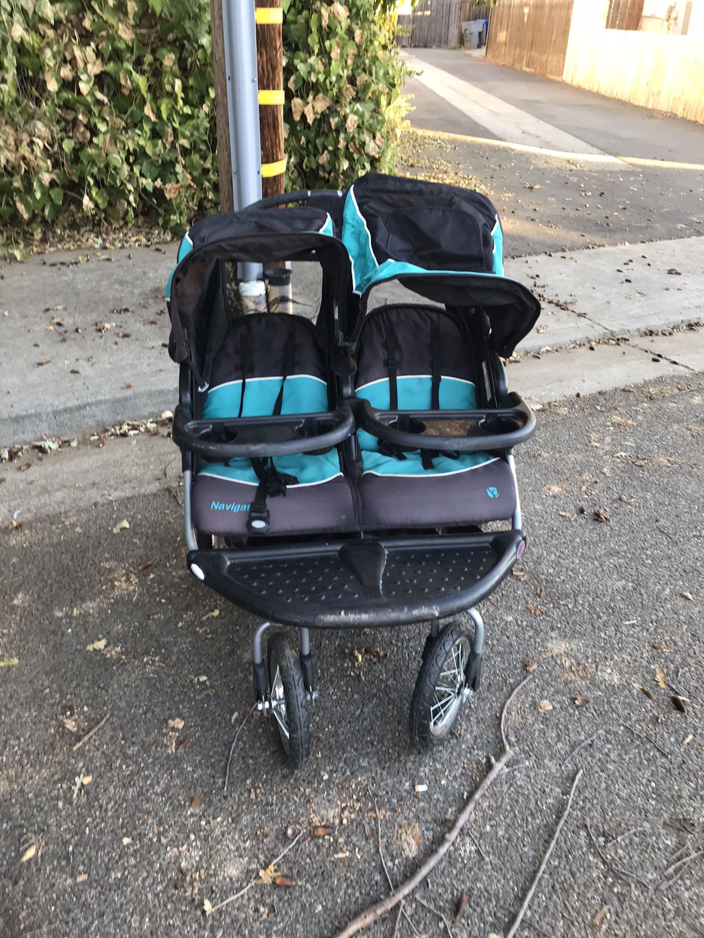 Slightly used double stroller great for jogging {contact info removed}