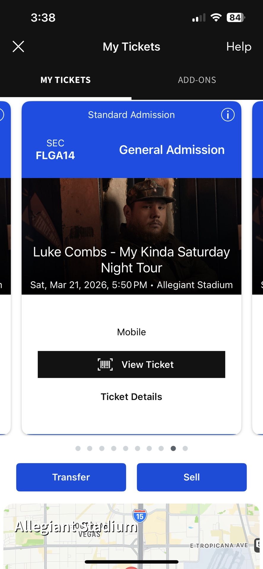 Luke Combs Floor GA at Allegiant Stadium