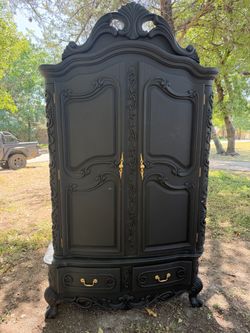 Black Ornate Baroque Armoire Wardrobe Vintage